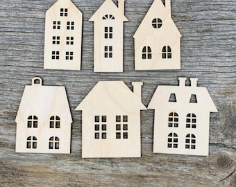 Laser Cut Birch Plywood Mini House: 2D Wooden Craft Shape