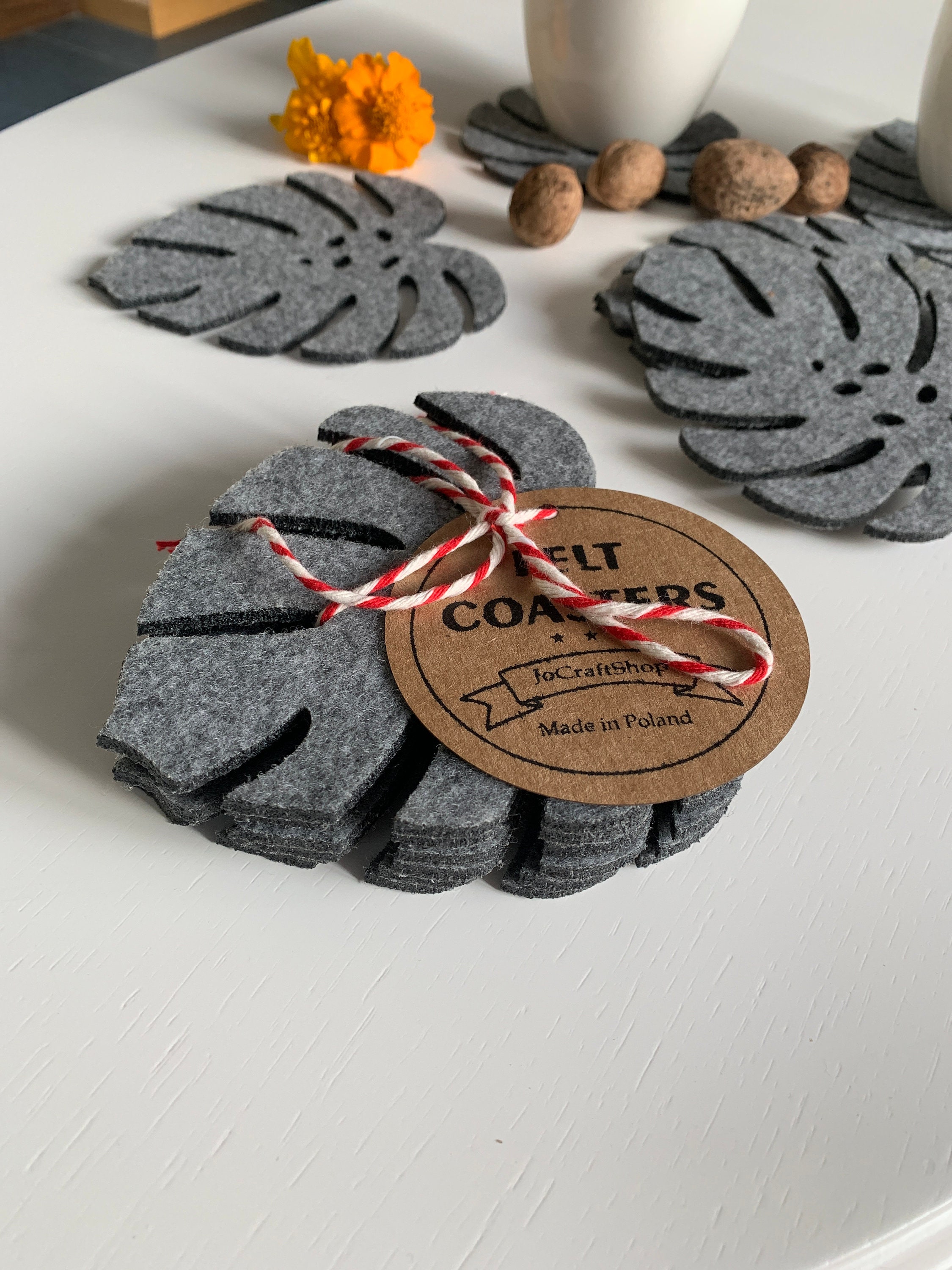 Posavasos De Fieltro En Forma De Alce - Pack 12 Piezas, 3 Tamaños, Decoración Navideña