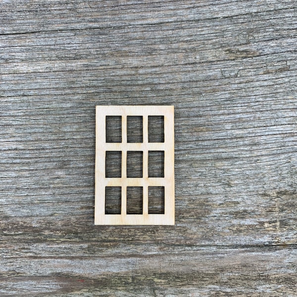 Wooden window, 9 pane  window, elf door window, window frame, doll house window,  various sizes, for crafts , decoration, natural wood