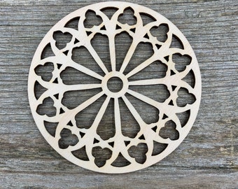 Wooden Rose Gothic window, window, church window various sizes, for crafts , decoration, natural wood