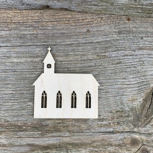 Forma de iglesia de madera, varios tamaños, para manualidades, decoración, madera natural