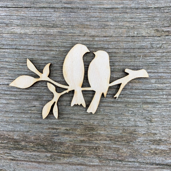 Forme d’oiseau en bois, oiseaux d’amour, oiseaux sur branche, différentes tailles, pour l’artisanat, la décoration, le bois naturel