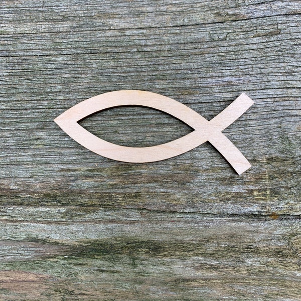 Wooden Christian fish shape, Jesus fish,  Ichthys, various sizes, for crafts , decoration, natural wood