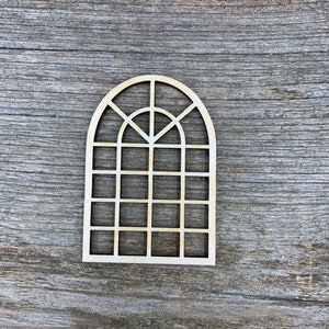 Wooden window,arch window,  fairy window,  elf door window, doll house window, various sizes, for crafts , decoration, natural wood
