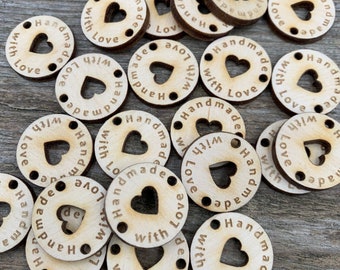 Personalized wooden buttons, handmade labels, knitting, personalized, tags, crotchet sewing