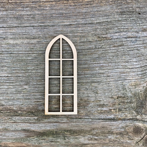 Wooden church window, arch window, gothic window, doll house window, various sizes, for crafts , decoration, natural wood