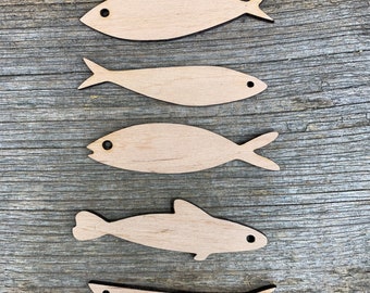 Birch Plywood Fish Shapes: Laser Cut Craft Embellishments