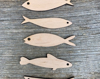 Poisson en bois, formes en bois, sardine en bois, anchois, harengs, formes de poisson pour l'artisanat de différentes tailles, pour l'artisanat, décoration, bois naturel