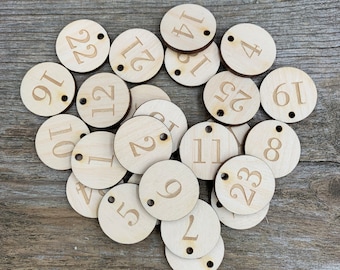 Countdown to Christmas, Advent calendar Wooden number tags, natural wood, reusable buttons, Christmas tags, set of 25,