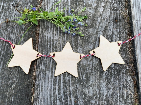 STARS 8cm top-bunting BLANK UNPAINTED WOODEN SHAPE XMAS HANGING TAG 10 x S 