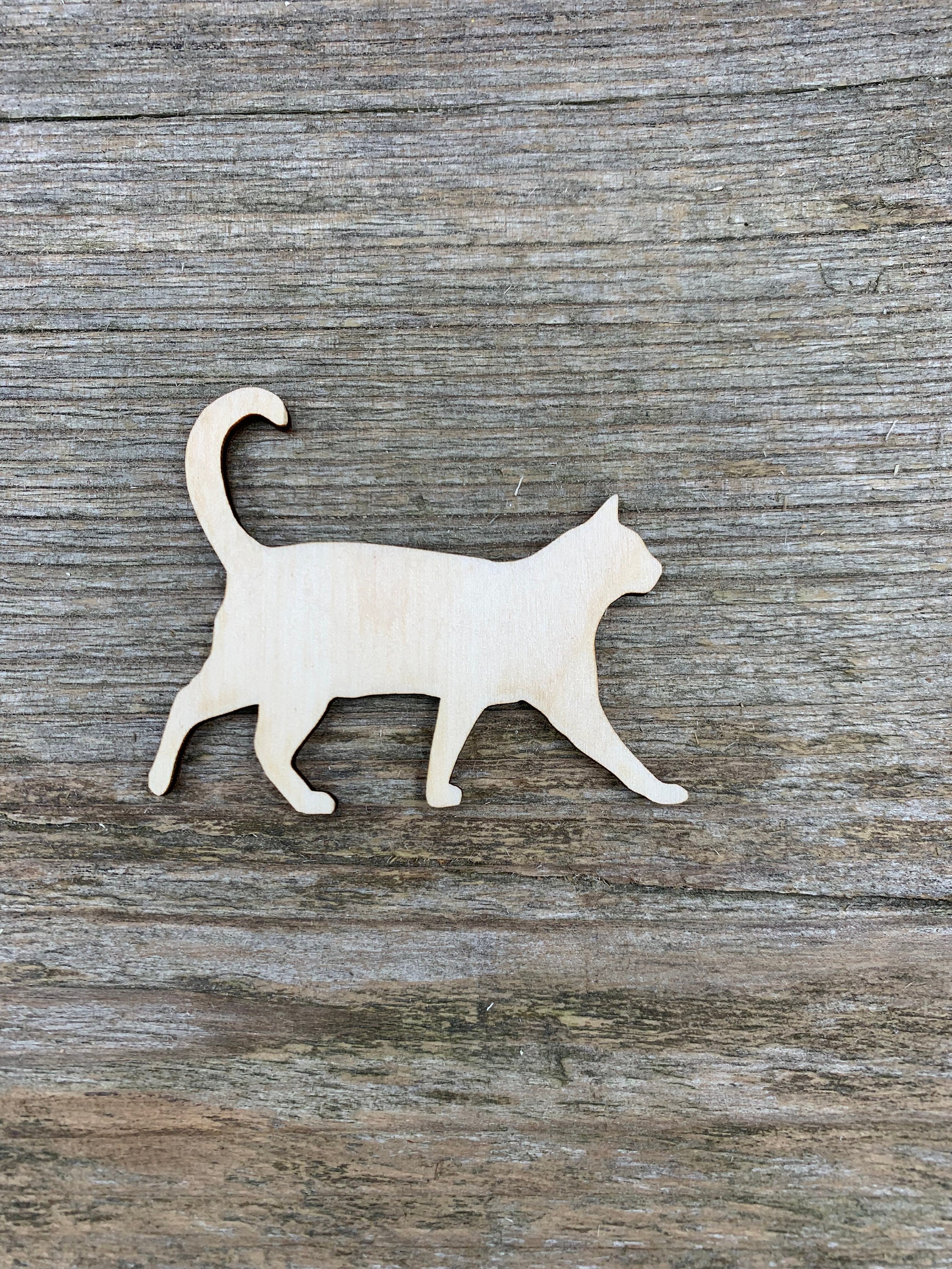 Forma de gato de madeira, vários tamanhos, para artesanato, decoração, madeira natural