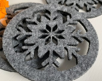 Felt coasters set of 6, Christmas coasters, grey 4 mm felt