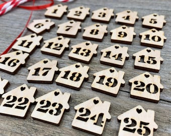 Wooden Advent Calendar Numbers: Birch Plywood Christmas Tags, Set of 25
