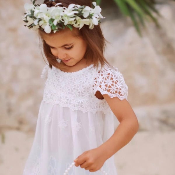 Robe de fille de fleur en dentelle-Robe de fille de fleur rustique-robe de fille vintage- Robe de fille de fleur Boho- Robe de communion-robe de fille de fleur boho