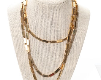 MONET vintage 1980s link chain necklace, signed, rectangular links, gold tone, "Toni" vintage, gold plating, bar chain link, 1970's vintage