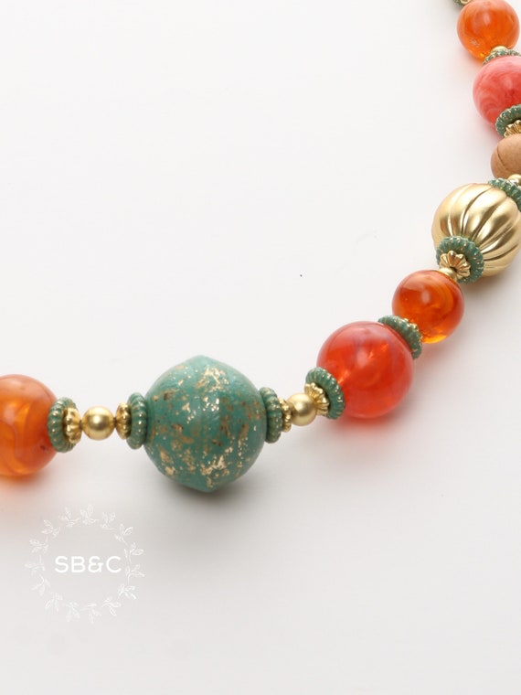 Vintage 1950's multi colored, carnelian bead, gol… - image 3