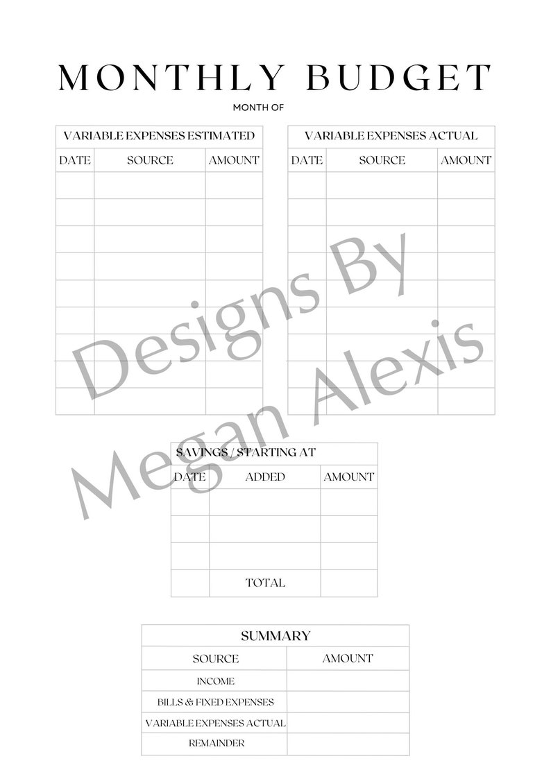 Monthly Budget Worksheet Etsy