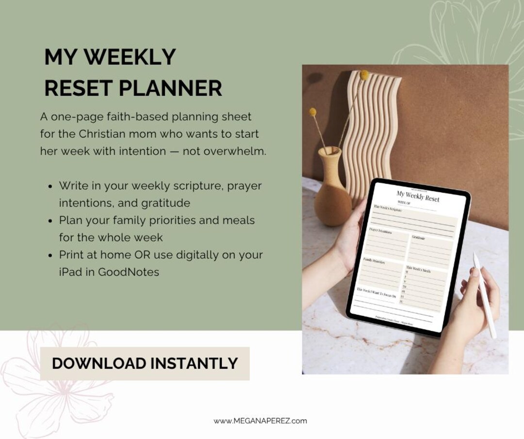 Faith-based Weekly Reset Planner | Christian Mom Printable | Prayer ...