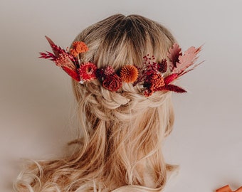 All Red & Burnt Orange Autumnal Flowers 14piece Hair Pins  Set, Boho Hair Pins, Wedding Hair Pins, Flower Pin Set