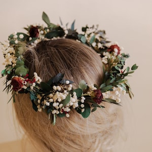 Preserved Greek Olive Leaves Crown, Dried Eucalyptus and Dried Roses Crown, Boho Flower Crown , Bridal Crown