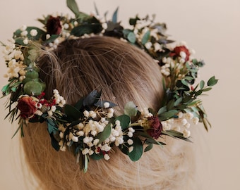 Preserved Greek Olive Leaves Crown, Dried Eucalyptus and Dried Roses Crown, Boho Flower Crown , Bridal Crown