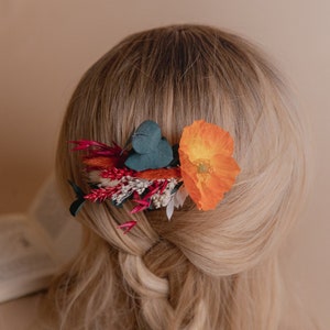 Preserved Eucalyptus Comb & Orange Silk Poppy Flower Dried Flowers Boho Bridal Wedding Hair Comb