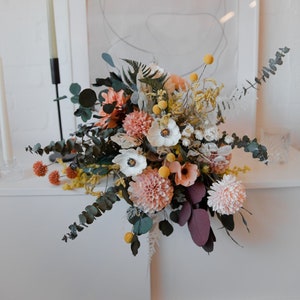 Dried eucalyptus & real touch dahlia wildflower boho bouquet / artificial white anemone spring bouquet image 1