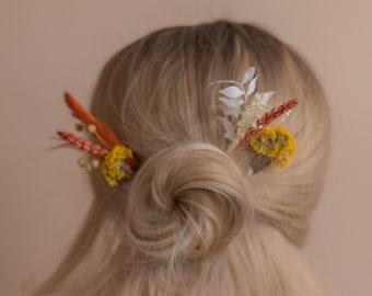 Burn Orange & Yellow Hair Pin Set 4 Piece Boho Bridal Hair Accessories