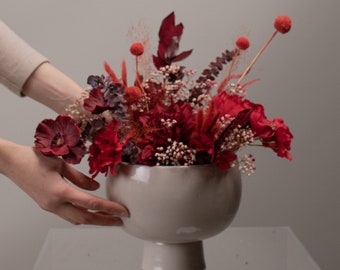 Crimson Red & Burgundy Anemones / Preserved Eucalyptus and Wildflowers Loose Flowers Centerpiece and Vase Arrangement / Red Wedding Flowers