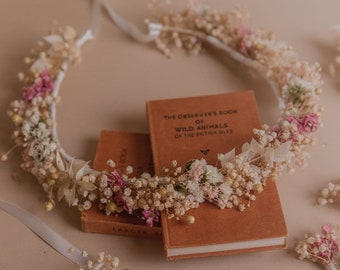 Gypsophile séchée & détails roses couronne de mariage boho de mariée / vraie couronne de fleurs séchées / couronne de fleur boho