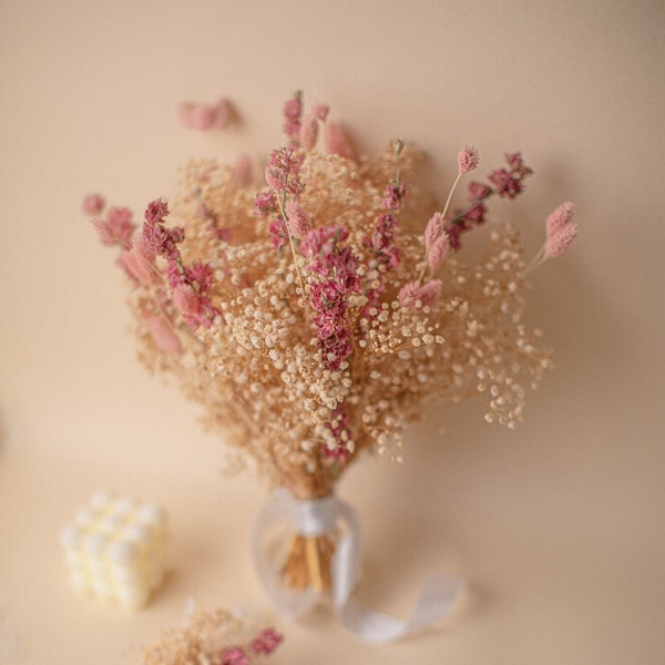 Blush Pink Larkspur & Baby's Breath Bridal Bouquet / Boho Dried Flowers