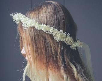 Bleached Gypsophila Crown, Rustic Flower Crown, Boho Flower Crown, Wedding Crown, Dried Flowers, Bridal Accessories, Crown