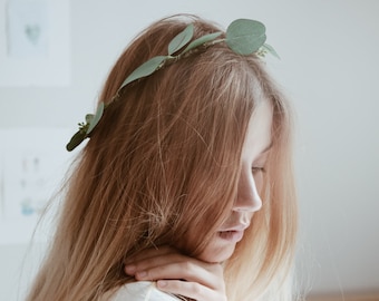 Eucalptus Flower Crown, Green Flower Crown, Greenery, Eucalyptus Crown, Silver Dollar Eucalyptus, Wedding Crown, Boho Flower Crown