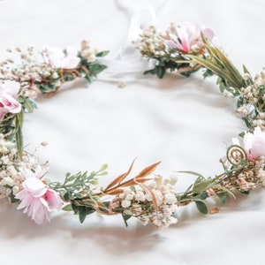 Baby's breath Flower Crown, with Blush Pink Cherry Blossoms, wedding wreath, gypsophila wedding crown, boho flower crown
