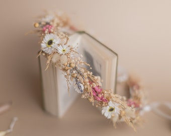 Pinks and Daisies Wildflower Bridal Wedding Crown Set / Boho Bride Wedding
