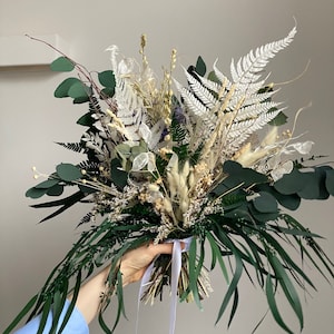 Preserved fern & dried eucalyptus bouquet / real eucalyptus wildflower bouquet boho wedding