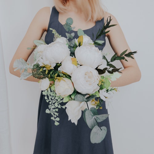 Boho Greenery Bouquet Dried Eucalyptus Bouquet Bridal Etsy