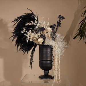 Black wedding statement centerpiece with trailing amaranth & black pampas grass image 3