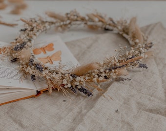 Wildflower & french dried lavender bridal crown / lavender crown bunny tails