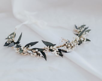 Real dried eucalyptus baby's breath crown / gypsophila crown / real dried flowers crown / dried wedding crown