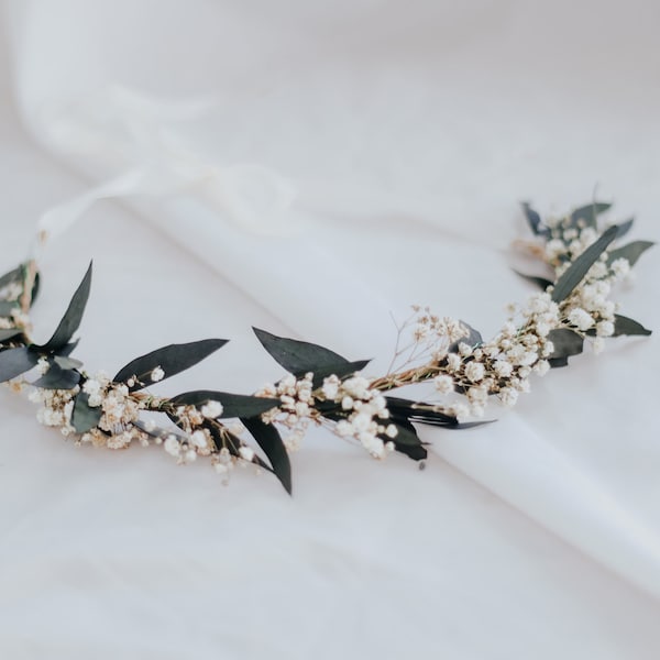Real dried eucalyptus baby's breath crown / gypsophila crown / real dried flowers crown / dried wedding crown