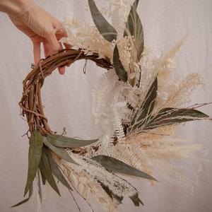 Christmas decor / white pampas grass and eucalyptus door wreath christmas decoration / christmas wreath / boho christmas image 10