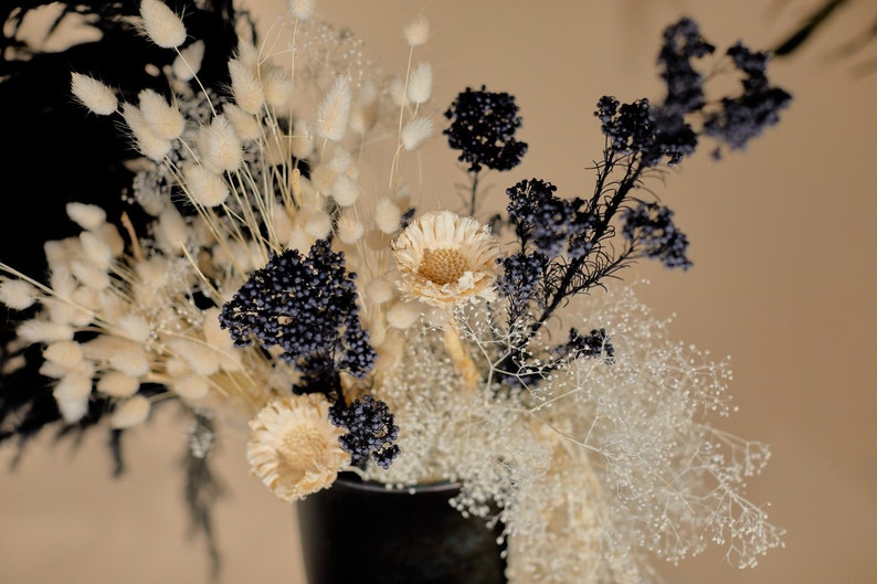 Black wedding statement centerpiece with trailing amaranth & black pampas grass image 2