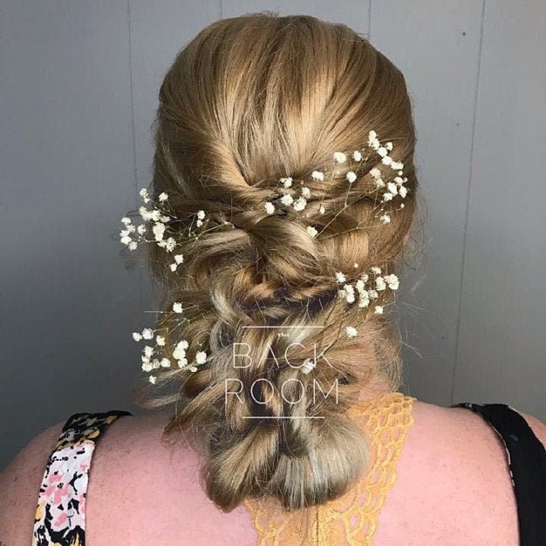 Épingle à cheveux gypsophile, épingle à cheveux de mariée à souffle de bébé blanc, vraies fleurs séchées, mariages en forêt, épingle à cheveux rustique, image 2