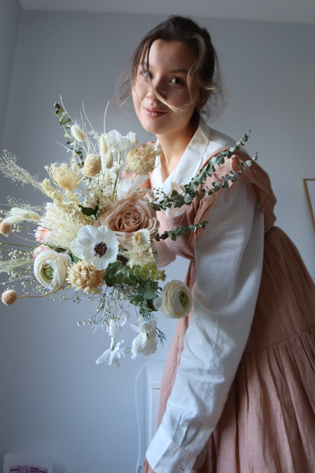 Dried Eucalyptus, Nude Tones Dried Wildflowers / Artificial Black Eyed
