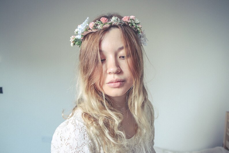 Peach Flower Crown Flower Girl Crown Silk Flower Wreath Etsy