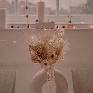 Gold baby's breath & gold palm spear wedding decoration centerpiece / sola anemone flower preserved amaranthus image 9