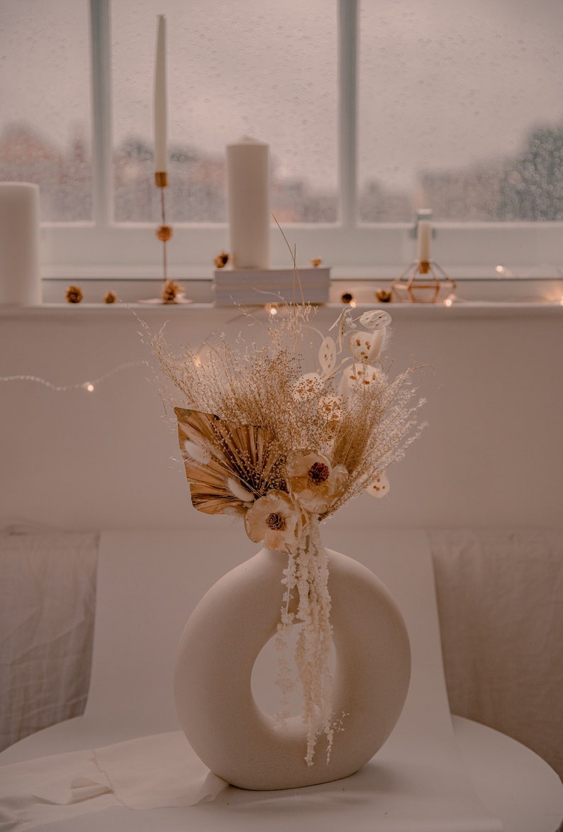 Gold baby's breath & gold palm spear wedding decoration centerpiece / sola anemone flower preserved amaranthus image 9