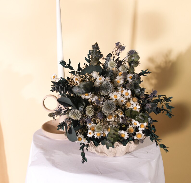 Scottish Globe Thistle & Dried Daisies Bridal Bouquet / Etsy