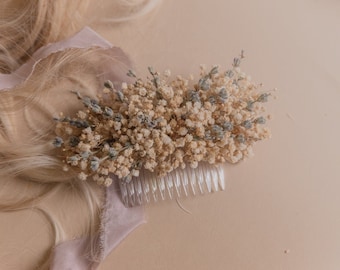 Dried gypsophila & dried lavender bridal hair comb / wedding hair comb